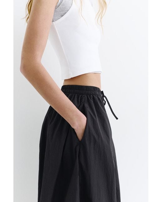 Pull&Bear Black Nylon-Effect Sarouel Trousers