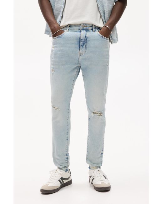 Pull&Bear Blue Ripped Carrot Fit Jeans for men