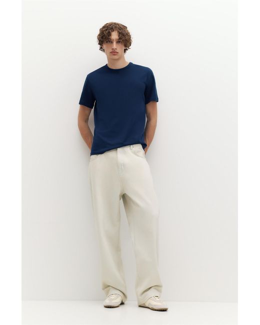 Pull&Bear Blue Slim Fit Basic T-Shirt for men