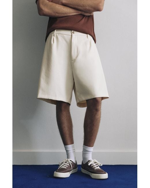 Pull&Bear Gray Double-Pleat Smart Bermuda Shorts for men