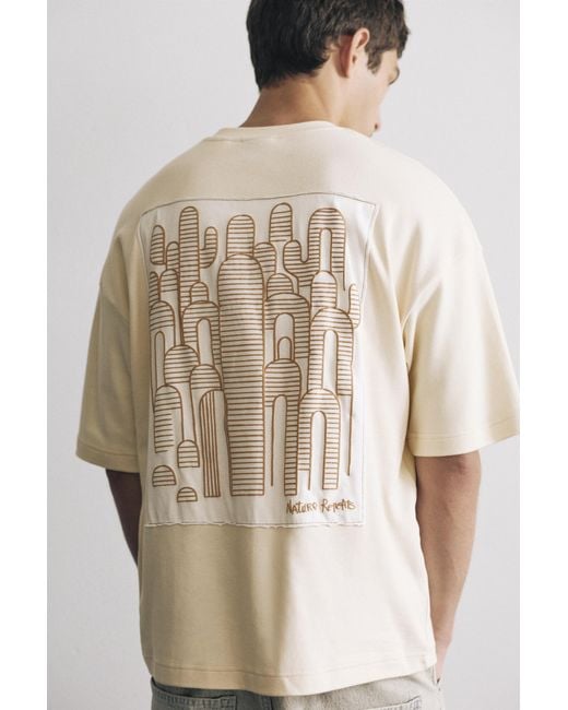 Pull&Bear Natural Short Sleeve Graphic Sweatshirt for men