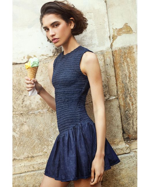 Pull&Bear Blue Short Denim Smock Dress