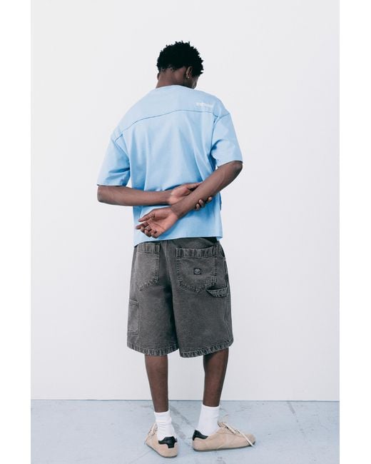 Pull&Bear Blue Relaxed Fit Overlock T-Shirt for men