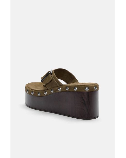 Pull&Bear Brown Keilsandaletten Mit Nieten Aus Leder