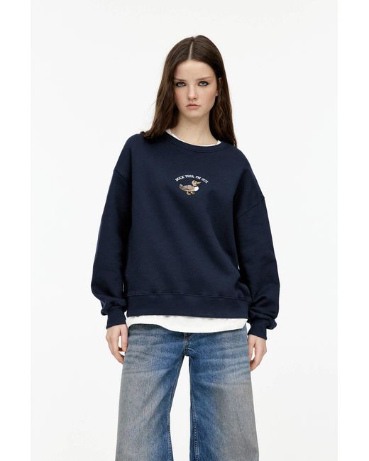 Pull&Bear Blue Duck Graphic Sweatshirt