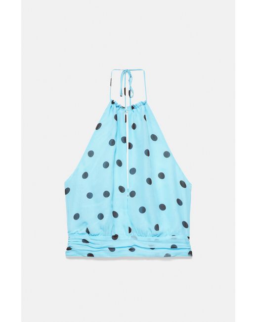Pull&Bear Green Polka Dot Halter Top With Cutout