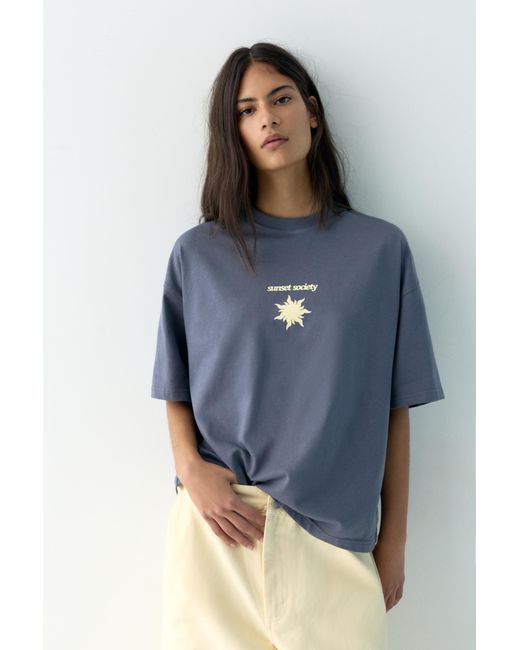 Pull&Bear Blue Short Sleeve T-Shirt With Printed Graphic