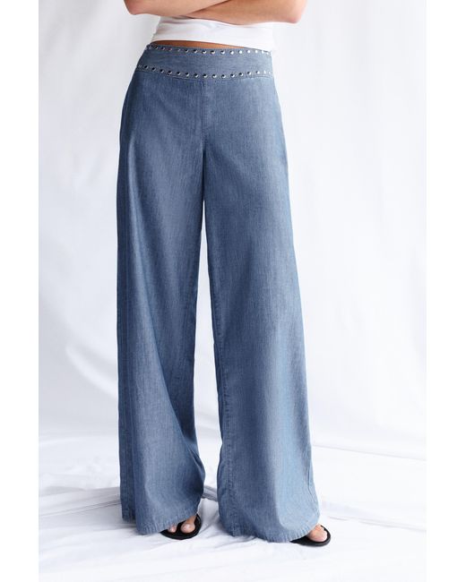 Pull&Bear Blue Wide-Leg Jeans With Studs
