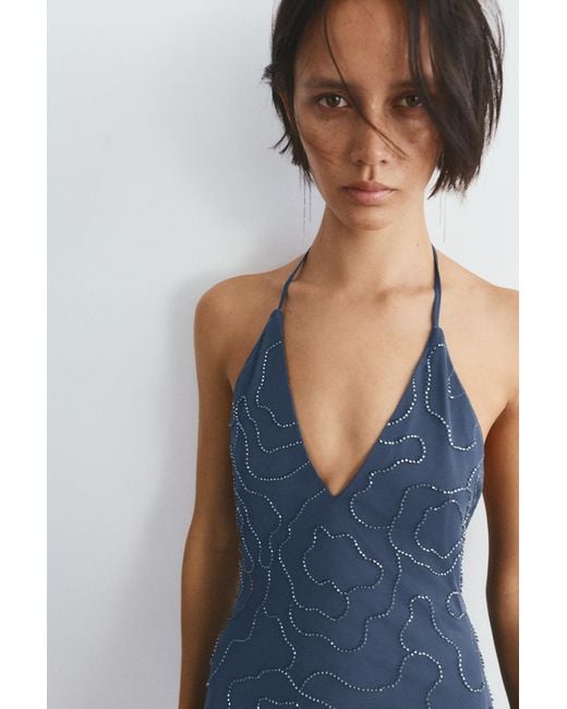 Pull&Bear Blue Short Halter Beaded Dress