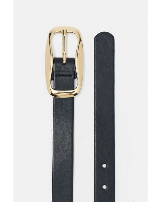 Pull&Bear Black Slim Belt With Irregular Buckle