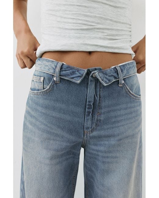 Pull&Bear Blue Relaxed Baggy Jeans With Turned-Down Waist