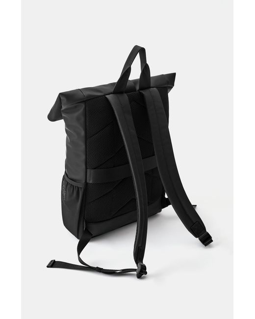 Pull&Bear Black Rubberised Flap Backpack for men
