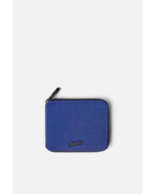 Pull&Bear Blue Nylon Stwd Wallet for men