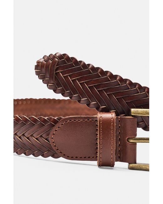 Pull&Bear Brown 100% Leather Braided Belt for men