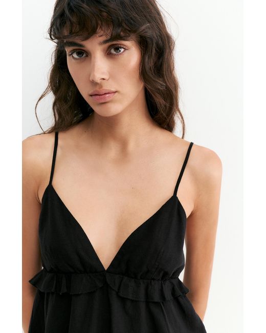 Pull&Bear Black Ruffled Linen Top