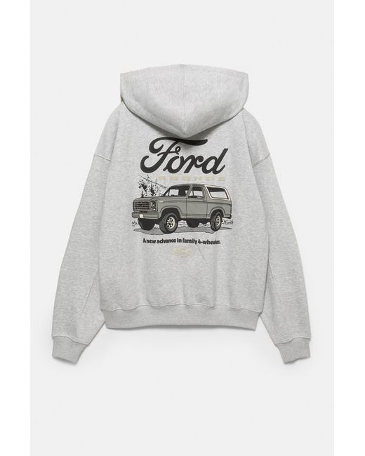 Pull&Bear Gray Ford Zip-Up Hoodie for men