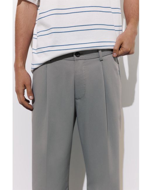 Pull&Bear Gray Tailored Fit Wide-Leg Trousers for men
