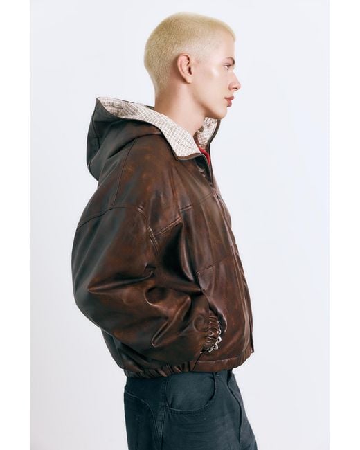 Pull&Bear Brown Distressed Leather Effect Jacket for men