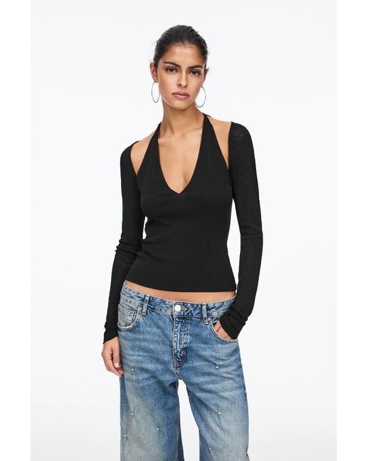 Pull&Bear Black Halter Top With Bolero Jumper