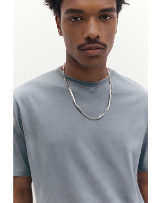 Pull&Bear Blue Basic Short Sleeve Cotton T-Shirt for men