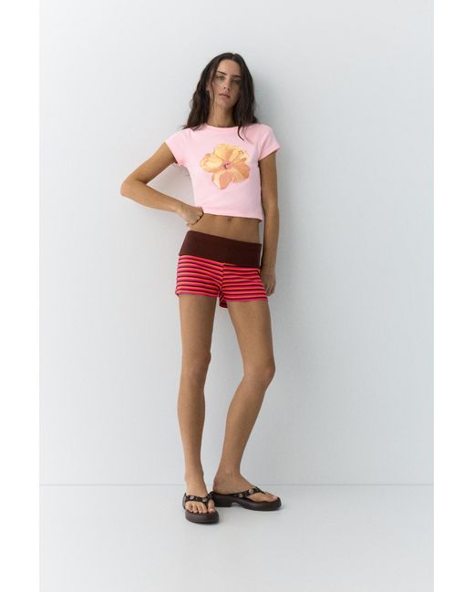 Short À Rayures En Maille Pull&Bear en coloris Red