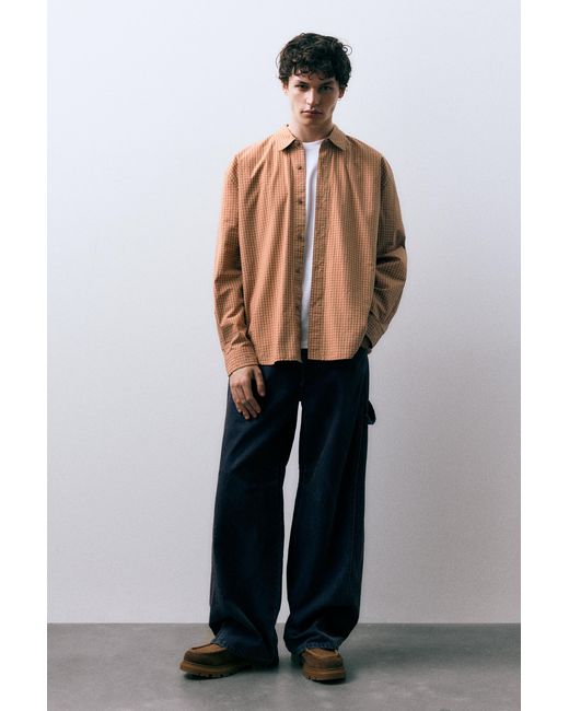 Pull&Bear Orange Check Shirt for men
