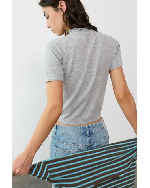 Pull&Bear Blue Fitted Short Sleeve Jumper