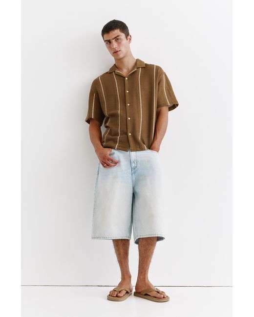 Camicia Righe Maniche Corte di Pull&Bear in Brown da Uomo