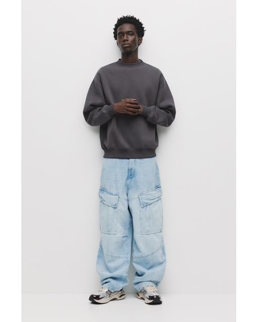 Pull&Bear Blue Basic Round Neck Sweatshirt for men