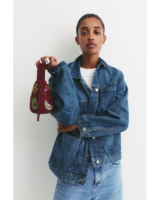 Pull&Bear Red Beaded Bucket Bag