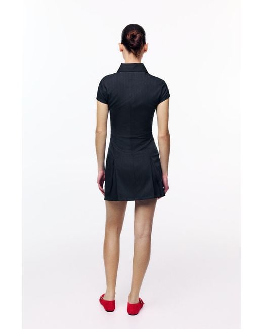 Pull&Bear Blue Short Pinstripe Dress With Box Pleats
