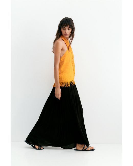 Pull&Bear Blue Flowy Paneled Midi Skirt