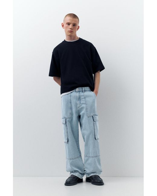 Pull&Bear Blue Baggy Cargo Jeans for men
