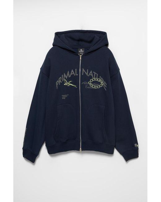 Pull&Bear Blue Primal Nature Zip-Up Hoodie for men