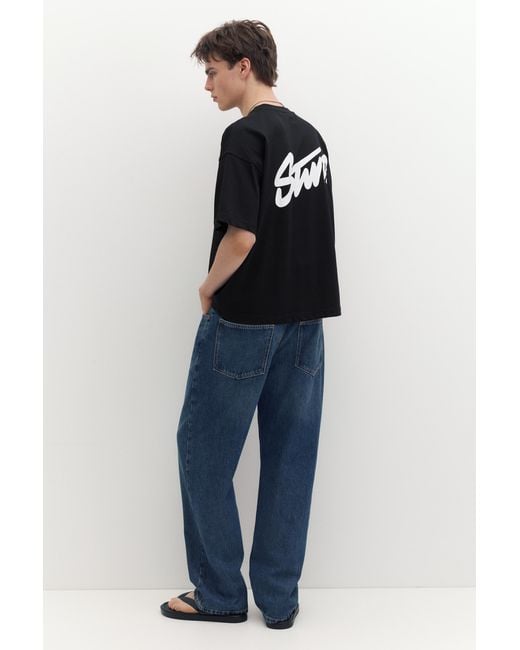 Pull&Bear Black Stwd Logo Boxy T-Shirt for men