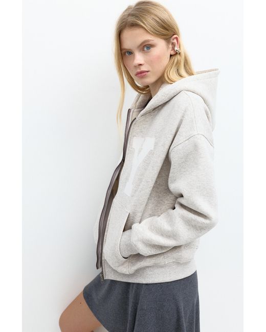Pull&Bear Gray Graphic Zip-Up Hoodie