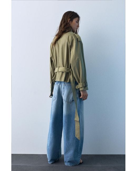 Pull&Bear Green Cropped High Neck Trench Coat