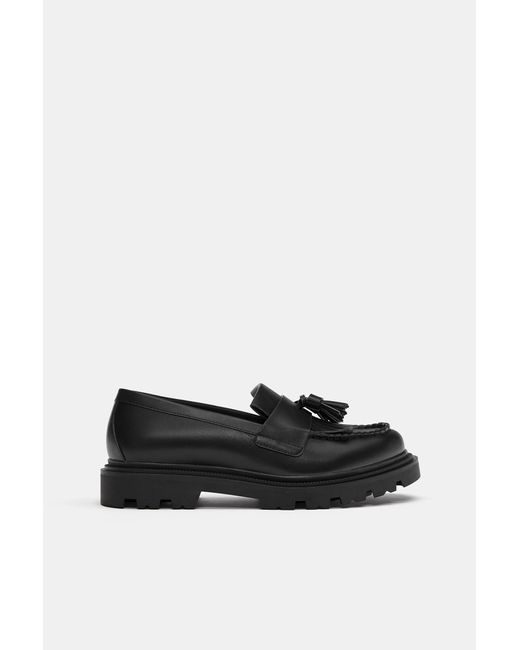 Pull&Bear Black Fringed Loafers for men