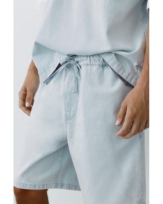 Pull&Bear Blue Relaxed Denim Bermuda Shorts for men