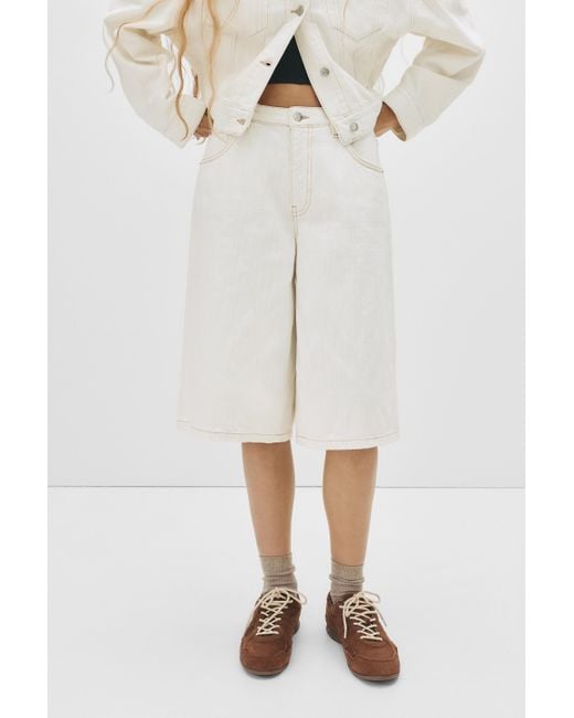 Pull&Bear White Weiße Jorts Mit Textur