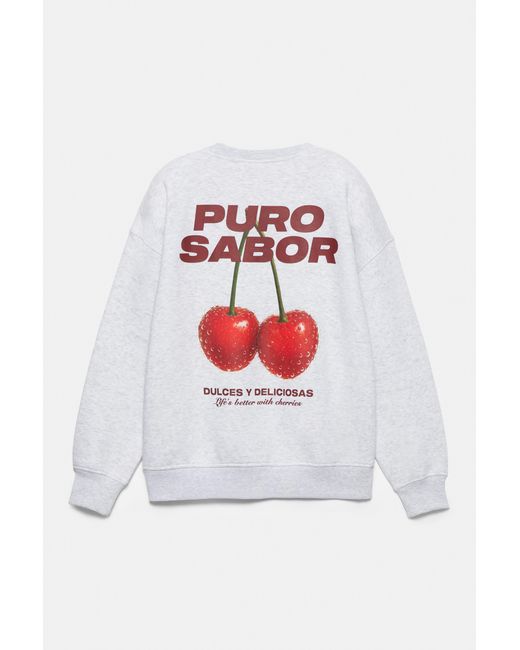 Pull&Bear White Cherry Pure Flavour Sweatshirt