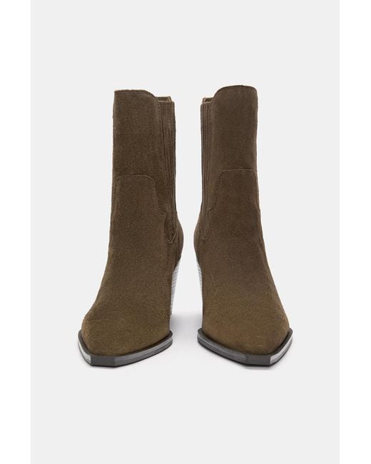 Pull&Bear Natural High-Heel Leather Ankle Boots