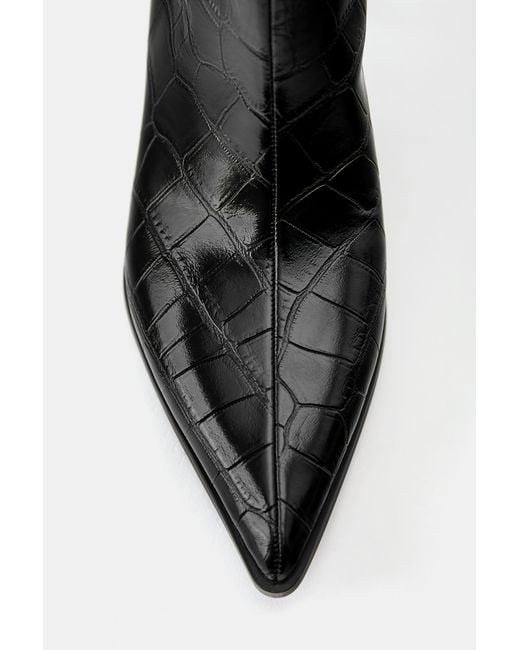 Pull&Bear Black Textured High-Heel Ankle Boots