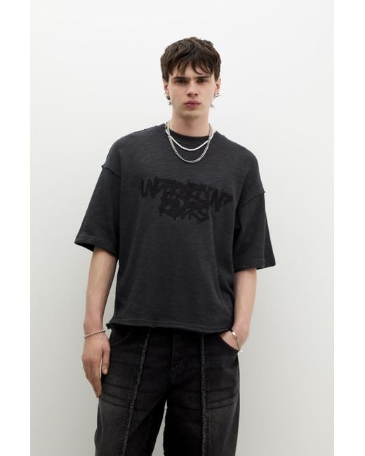 Pull&Bear Black Short Sleeve Stwd Graffiti T-Shirt for men