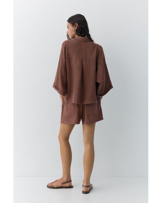 Pull&Bear Brown Linen Blend Shirt