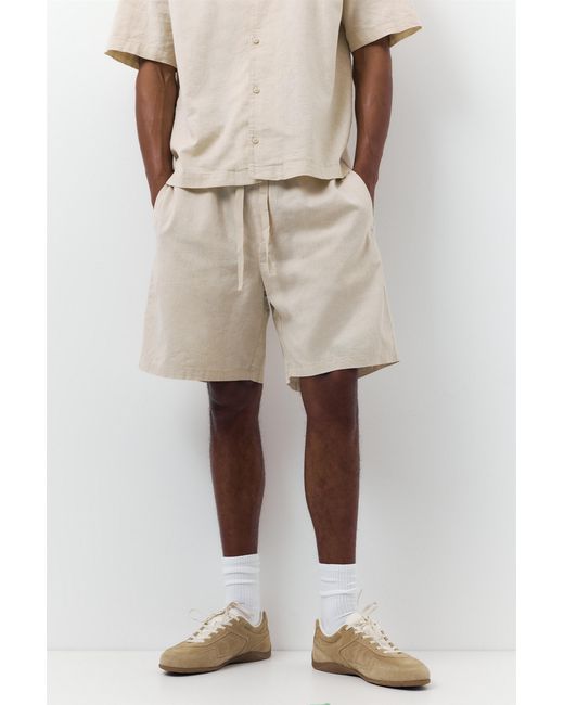 Pull&Bear Bermuda Joggingshort Van Linnenmix in het Natural voor heren