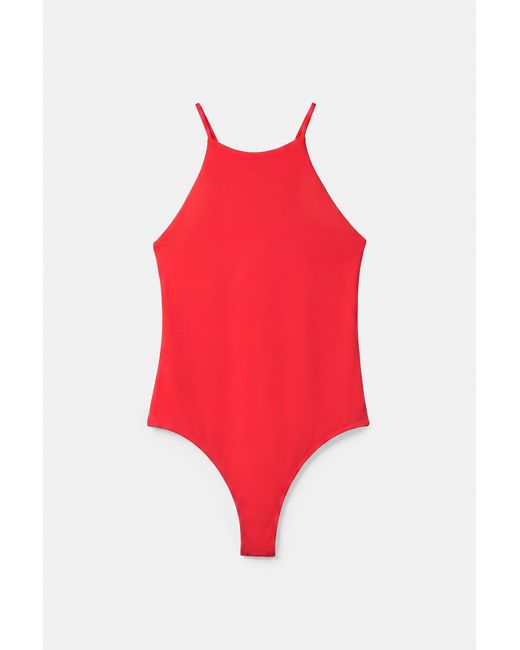 Pull&Bear Red Halter Strappy Bodysuit