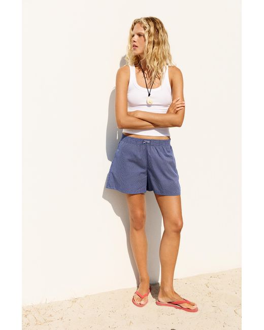 Pull&Bear White Checked Bermuda Shorts