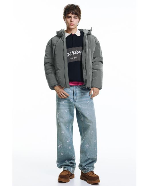 Pull&Bear Gray Padded Jacket With Cut-Out Details for men