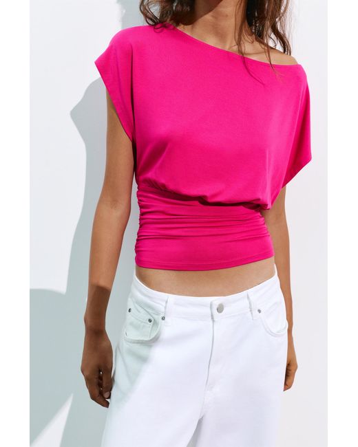 Pull&Bear Pink Asymmetric Sash-Waist Top